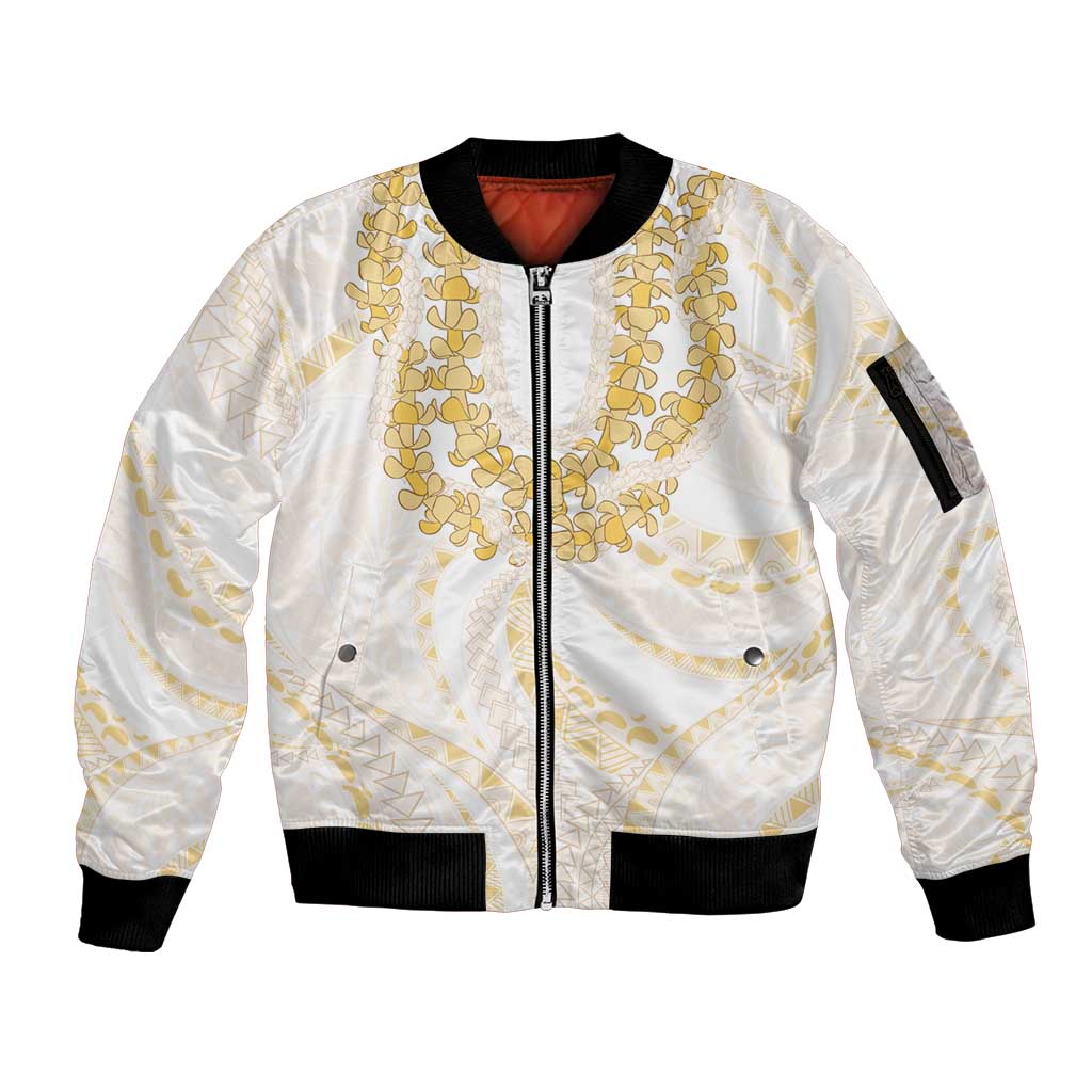 Aloha Lei Onaona Sleeve Zip Bomber Jacket Beige Hawaiian Tribal Pattern LT9 Unisex Beige - Polynesian Pride