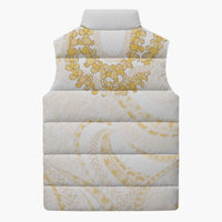 Aloha Lei Onaona Sleeveless Puffer Jacket Beige Hawaiian Tribal Pattern LT9 - Polynesian Pride