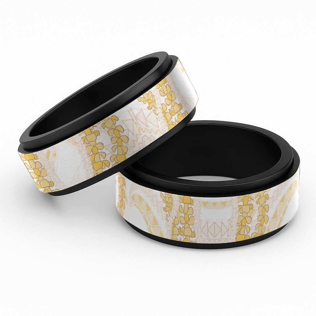Aloha Lei Onaona Spinner Ring Beige Hawaiian Tribal Pattern LT9 Black Beige - Polynesian Pride