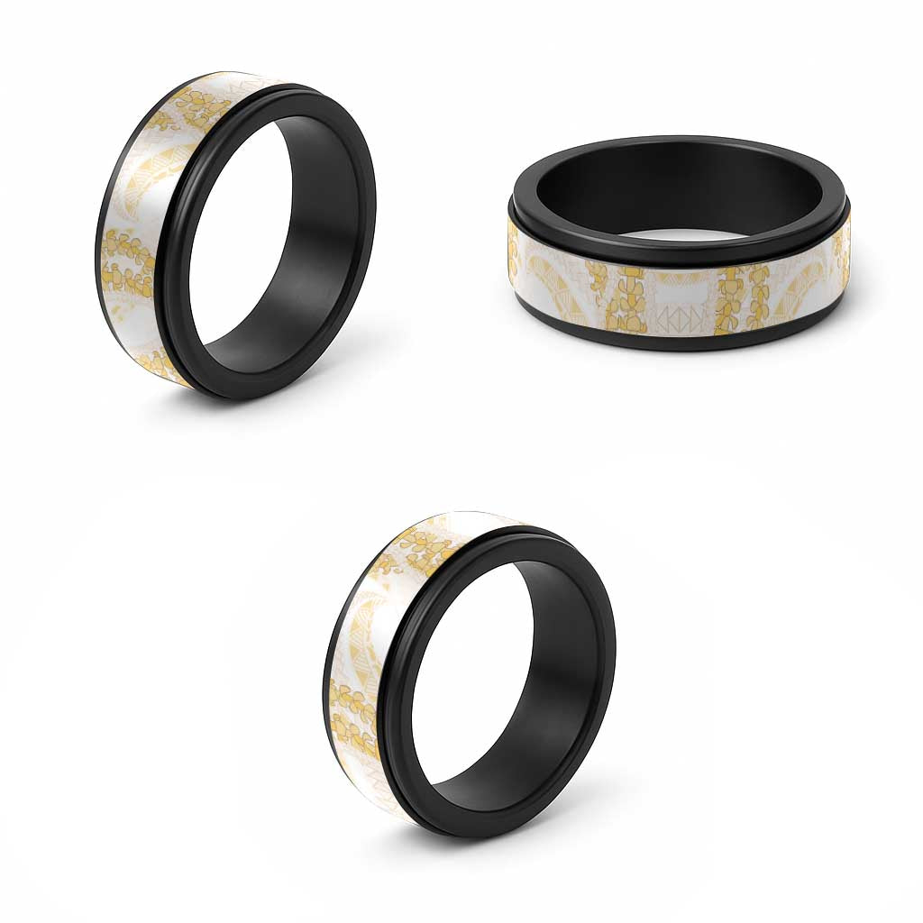 Aloha Lei Onaona Spinner Ring Beige Hawaiian Tribal Pattern LT9 - Polynesian Pride