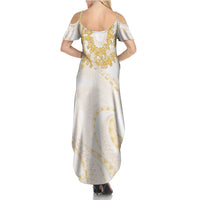 Aloha Lei Onaona Summer Maxi Dress Beige Hawaiian Tribal Pattern LT9 - Polynesian Pride