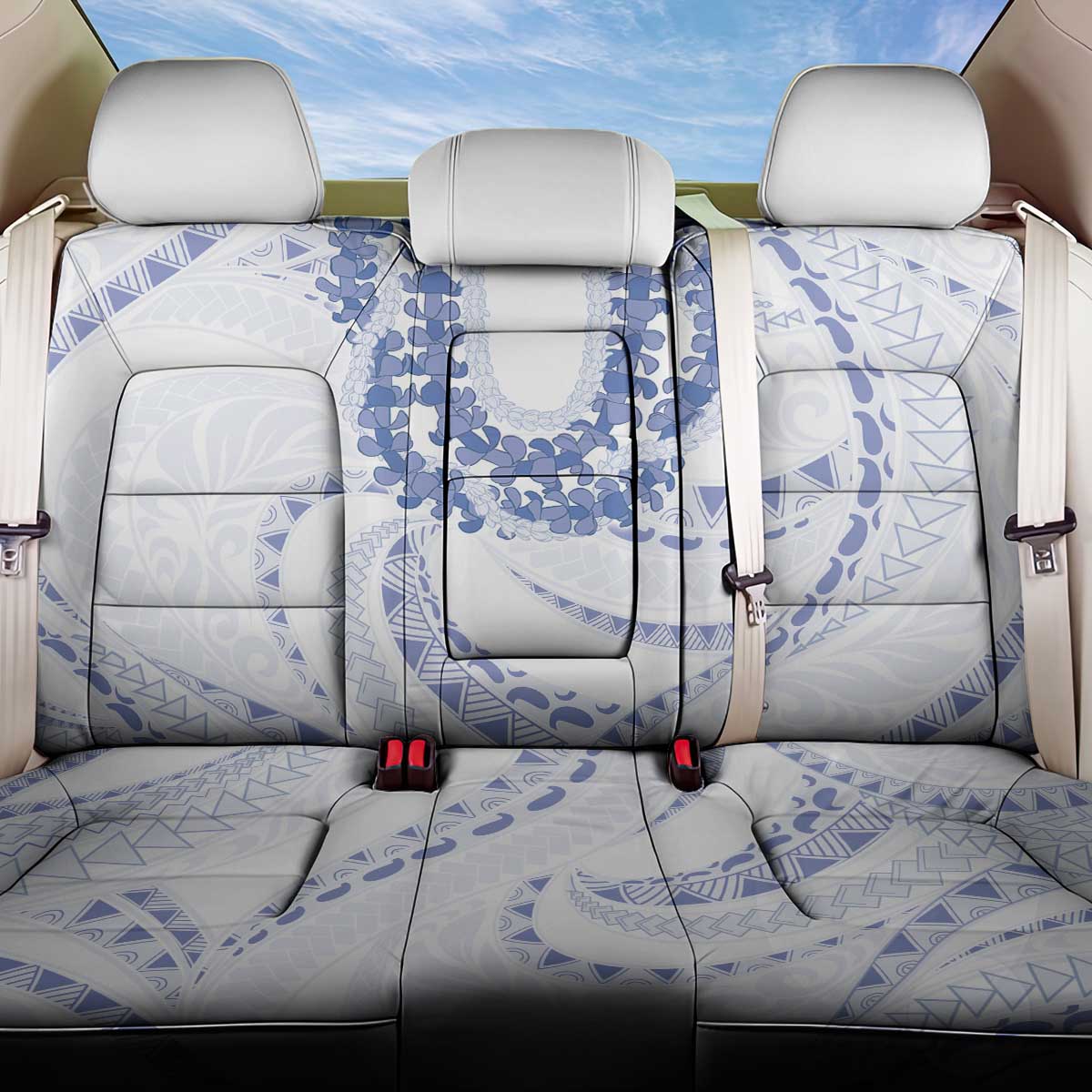 Aloha Lei Onaona Back Car Seat Cover Navy Blue Hawaiian Tribal Pattern LT9 One Size Blue - Polynesian Pride