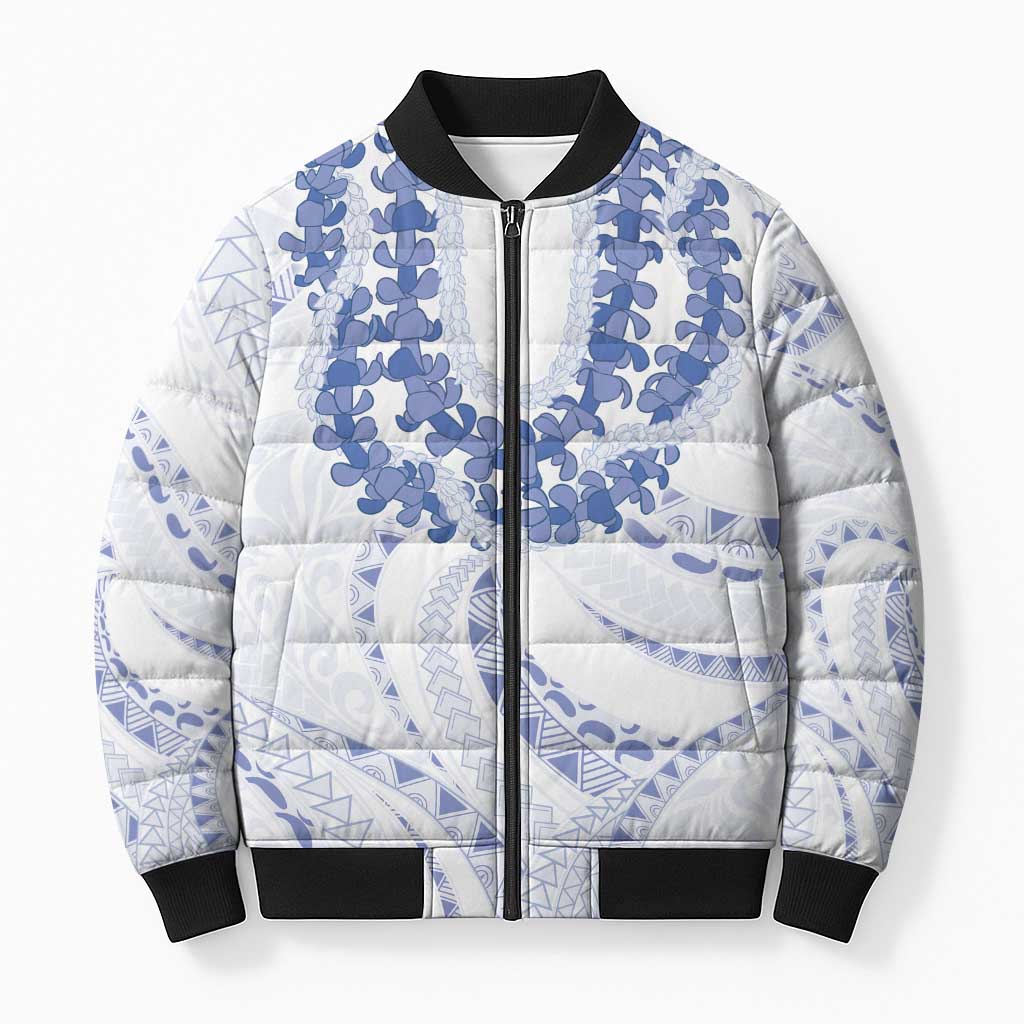 Aloha Lei Onaona Bomber Puffer Jacket Navy Blue Hawaiian Tribal Pattern LT9 Unisex Blue - Polynesian Pride