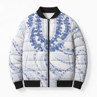 Aloha Lei Onaona Bomber Puffer Jacket Navy Blue Hawaiian Tribal Pattern LT9 Unisex Blue - Polynesian Pride
