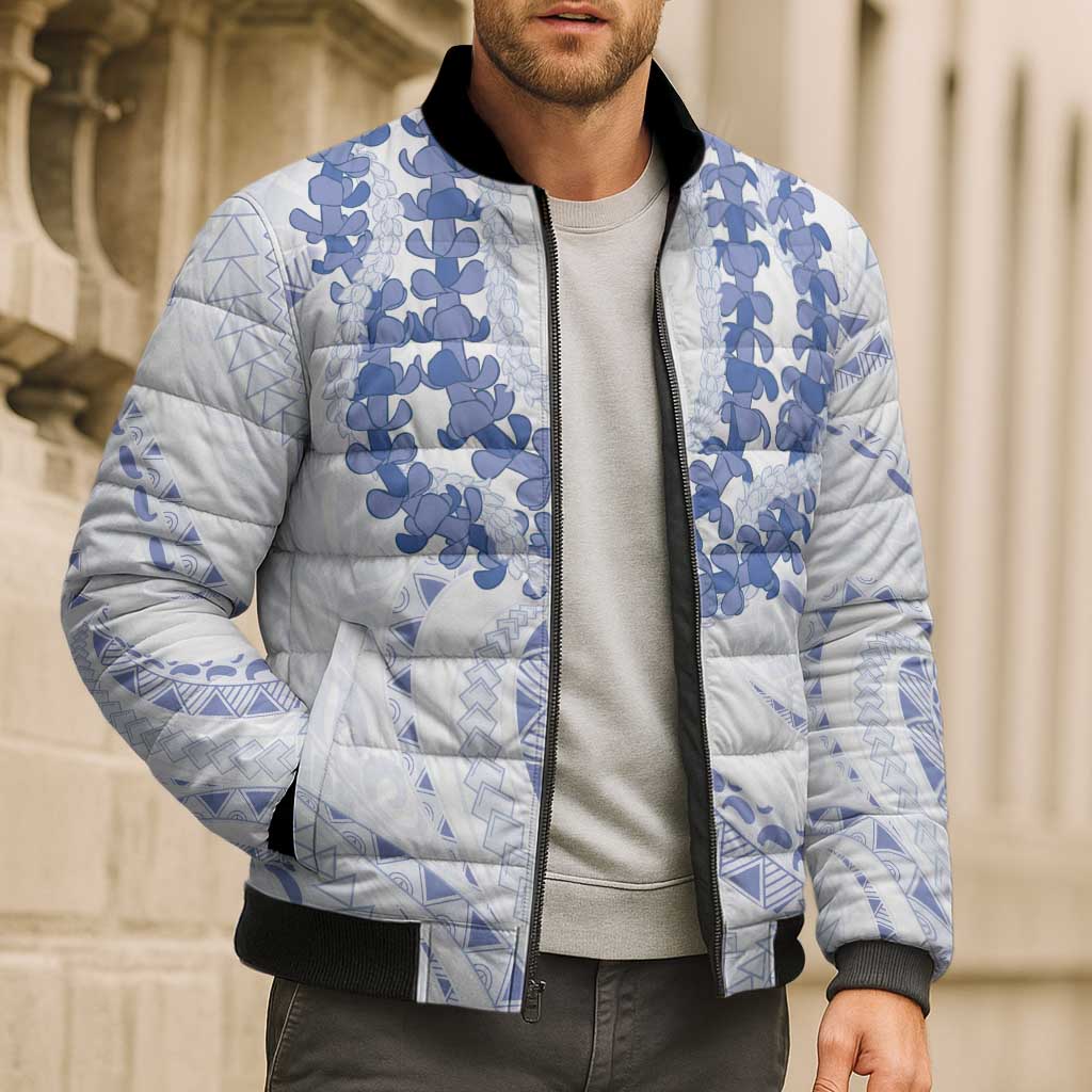 Aloha Lei Onaona Bomber Puffer Jacket Navy Blue Hawaiian Tribal Pattern LT9 - Polynesian Pride