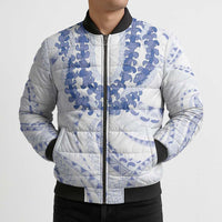 Aloha Lei Onaona Bomber Puffer Jacket Navy Blue Hawaiian Tribal Pattern LT9 - Polynesian Pride