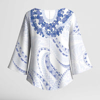Aloha Lei Onaona Kimono Sleeve Blouse Navy Blue Hawaiian Tribal Pattern LT9 - Polynesian Pride