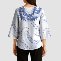 Aloha Lei Onaona Kimono Sleeve Blouse Navy Blue Hawaiian Tribal Pattern LT9 - Polynesian Pride