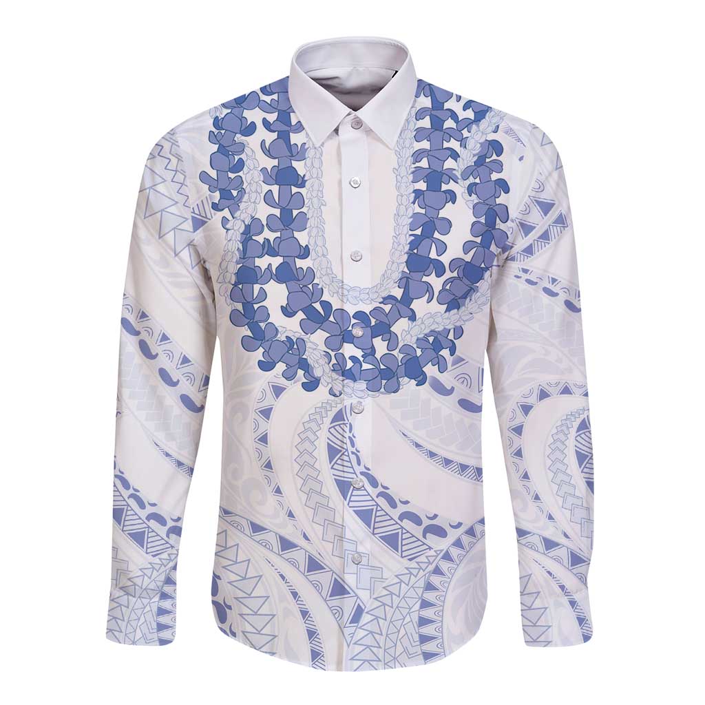 Aloha Lei Onaona Long Sleeve Button Shirt Navy Blue Hawaiian Tribal Pattern LT9 Unisex Blue - Polynesian Pride