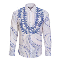 Aloha Lei Onaona Long Sleeve Button Shirt Navy Blue Hawaiian Tribal Pattern LT9 Unisex Blue - Polynesian Pride