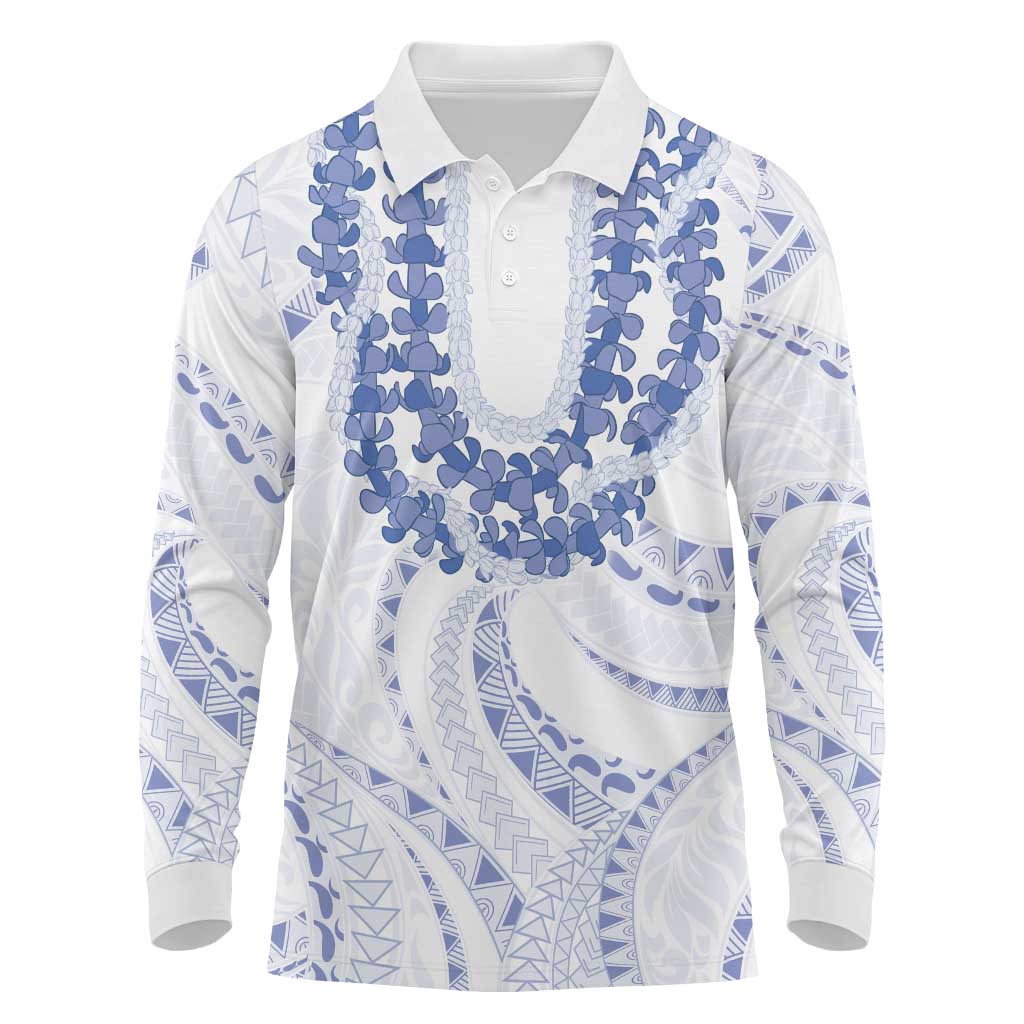 Aloha Lei Onaona Long Sleeve Polo Shirt Navy Blue Hawaiian Tribal Pattern LT9 Blue - Polynesian Pride