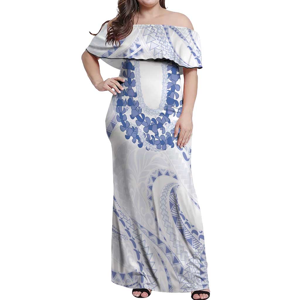 Aloha Lei Onaona Off Shoulder Maxi Dress Navy Blue Hawaiian Tribal Pattern LT9 Women Blue - Polynesian Pride
