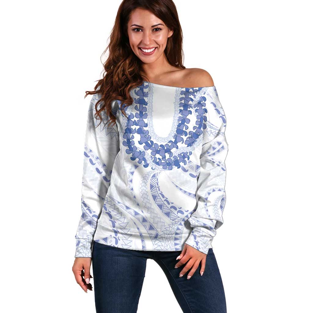 Aloha Lei Onaona Off Shoulder Sweater Navy Blue Hawaiian Tribal Pattern LT9 Women Blue - Polynesian Pride