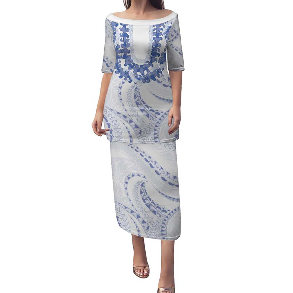 Aloha Lei Onaona Puletasi Navy Blue Hawaiian Tribal Pattern LT9 Long Dress Blue - Polynesian Pride