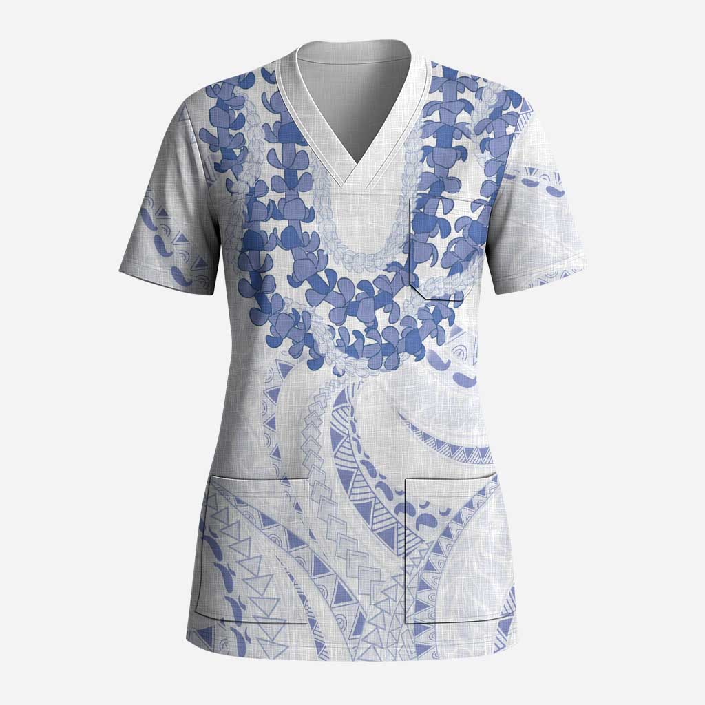 Aloha Lei Onaona Scrub Top Navy Blue Hawaiian Tribal Pattern LT9 Adult Blue - Polynesian Pride