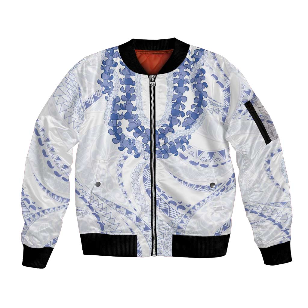 Aloha Lei Onaona Sleeve Zip Bomber Jacket Navy Blue Hawaiian Tribal Pattern LT9 Unisex Blue - Polynesian Pride