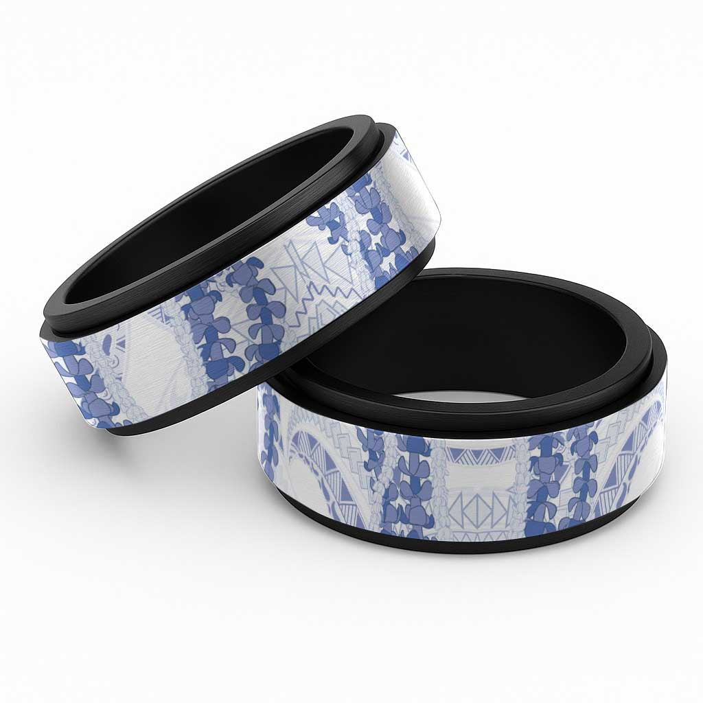 Aloha Lei Onaona Spinner Ring Navy Blue Hawaiian Tribal Pattern LT9 Black Blue - Polynesian Pride
