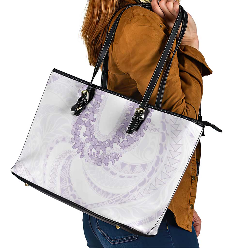 Aloha Lei Onaona Leather Tote Bag Purple Hawaiian Tribal Pattern LT9 - Polynesian Pride