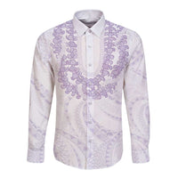 Aloha Lei Onaona Long Sleeve Button Shirt Purple Hawaiian Tribal Pattern LT9 Unisex Purple - Polynesian Pride