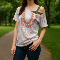 Aloha Lei Onaona Cross Shoulder Shirt Red Hawaiian Tribal Pattern LT9 - Polynesian Pride