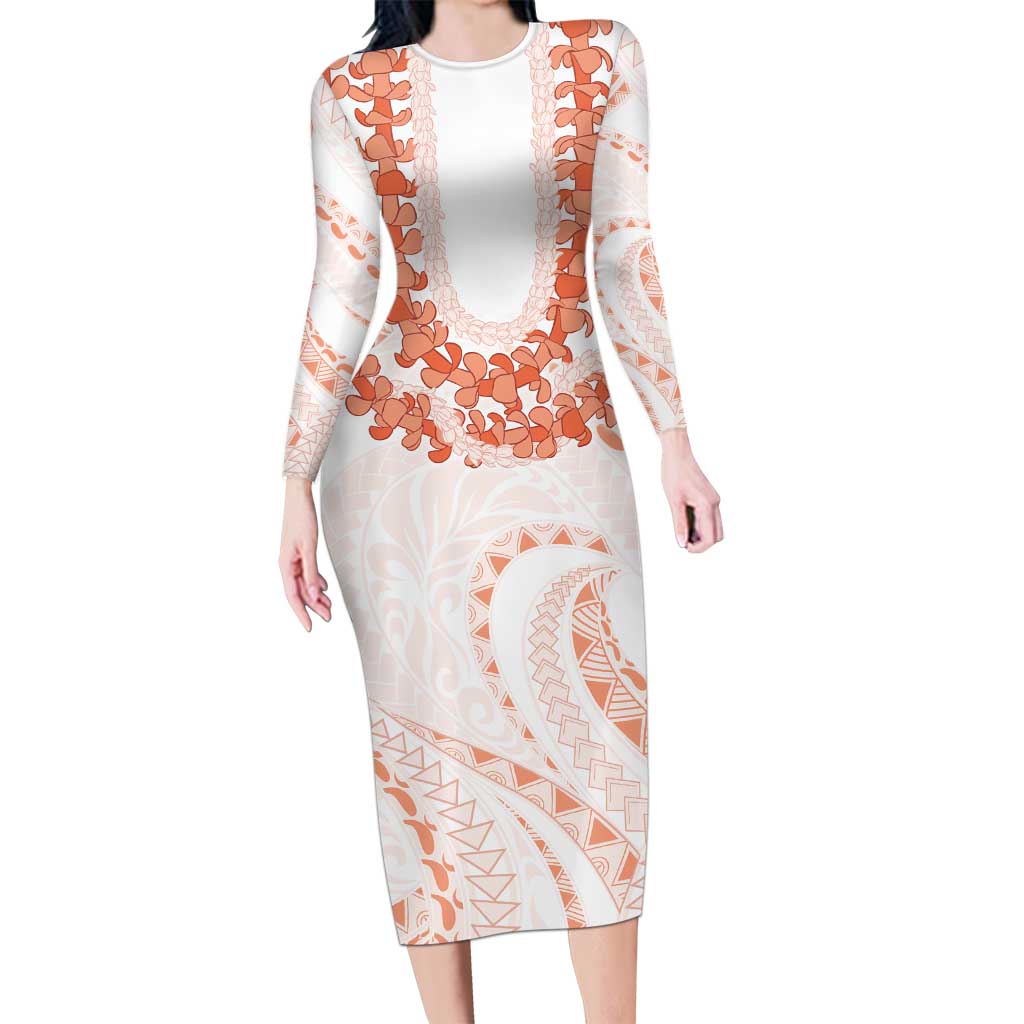 Aloha Lei Onaona Long Sleeve Bodycon Dress Red Hawaiian Tribal Pattern LT9 Long Dress Red - Polynesian Pride
