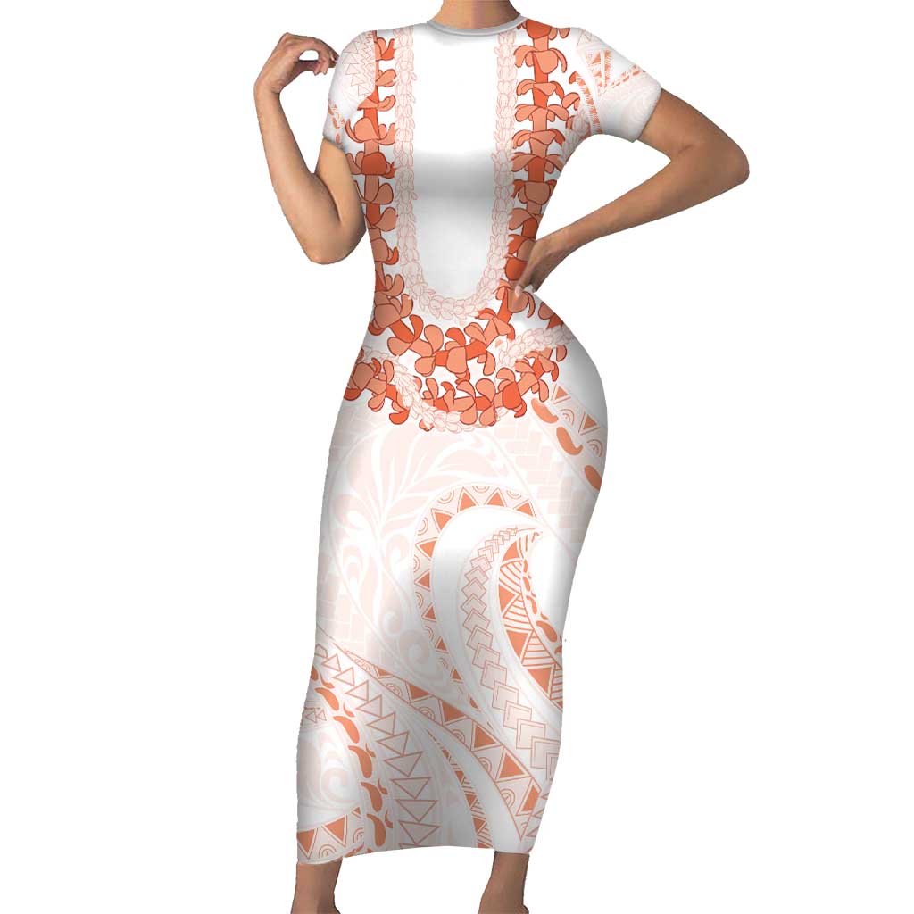 Aloha Lei Onaona Short Sleeve Bodycon Dress Red Hawaiian Tribal Pattern LT9 Long Dress Red - Polynesian Pride
