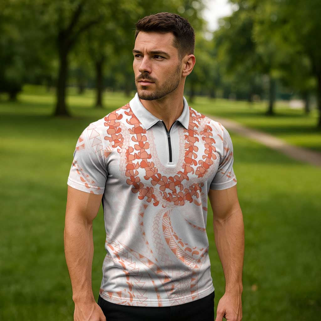 Aloha Lei Onaona Zipper Polo Shirt Red Hawaiian Tribal Pattern LT9 - Polynesian Pride