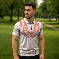 Aloha Lei Onaona Zipper Polo Shirt Red Hawaiian Tribal Pattern LT9 - Polynesian Pride