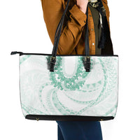 Aloha Lei Onaona Leather Tote Bag Sage Green Hawaiian Tribal Pattern LT9 - Polynesian Pride
