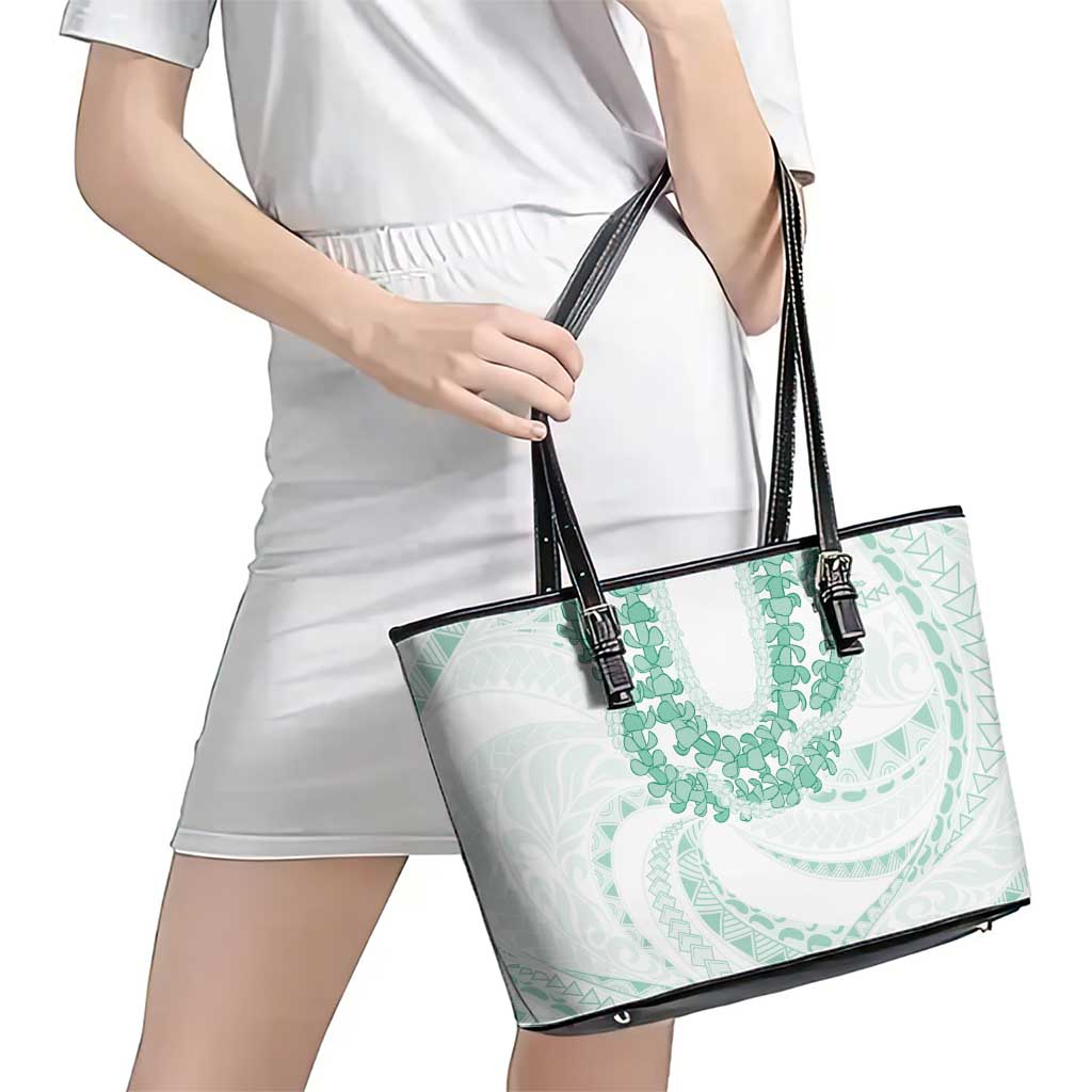 Aloha Lei Onaona Leather Tote Bag Sage Green Hawaiian Tribal Pattern LT9 - Polynesian Pride