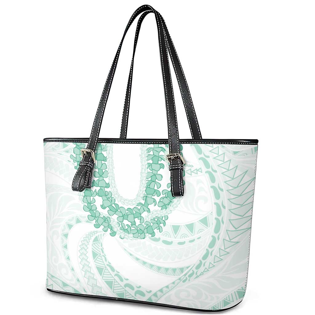 Aloha Lei Onaona Leather Tote Bag Sage Green Hawaiian Tribal Pattern LT9 - Polynesian Pride