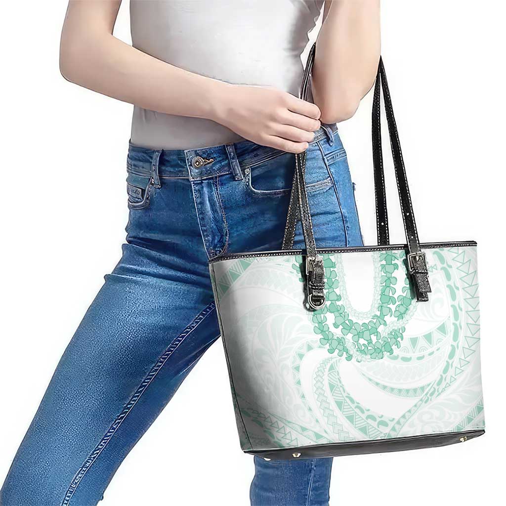 Aloha Lei Onaona Leather Tote Bag Sage Green Hawaiian Tribal Pattern LT9 - Polynesian Pride