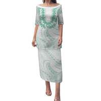 Aloha Lei Onaona Puletasi Sage Green Hawaiian Tribal Pattern LT9 Long Dress Green - Polynesian Pride