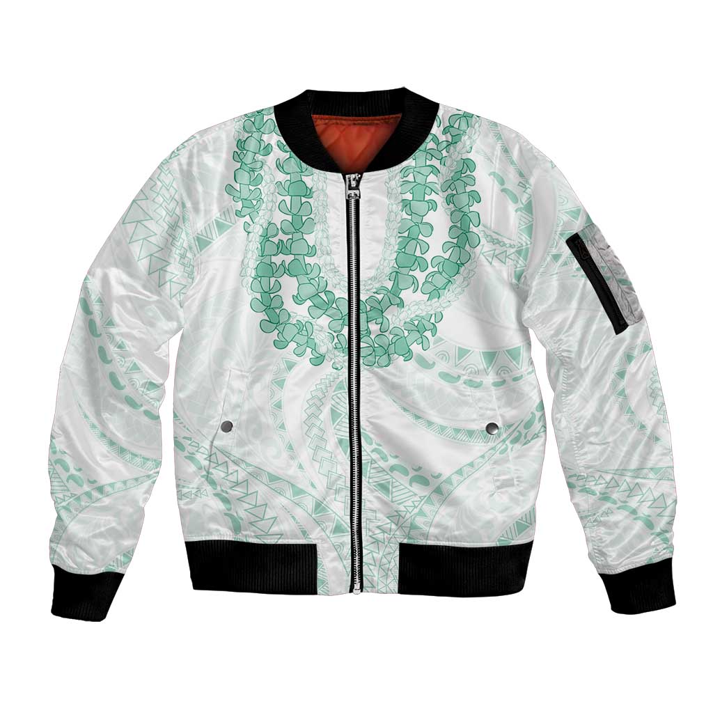 Aloha Lei Onaona Sleeve Zip Bomber Jacket Sage Green Hawaiian Tribal Pattern LT9 Unisex Green - Polynesian Pride