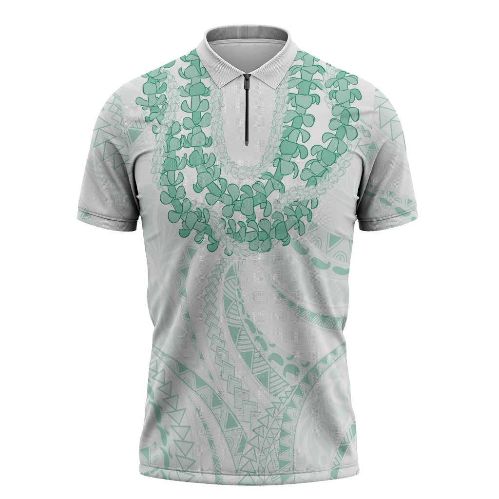 Aloha Lei Onaona Zipper Polo Shirt Sage Green Hawaiian Tribal Pattern LT9 Green - Polynesian Pride