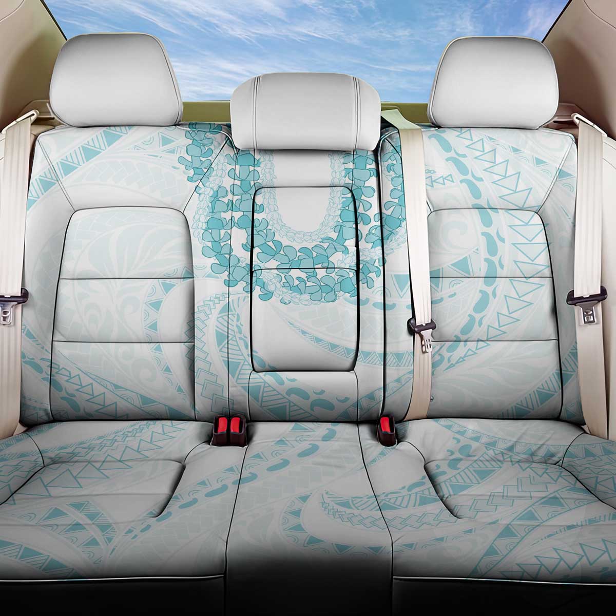 Aloha Lei Onaona Back Car Seat Cover Teal Hawaiian Tribal Pattern LT9 One Size Teal - Polynesian Pride