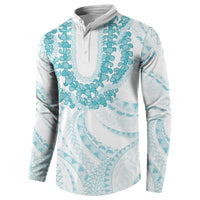 Aloha Lei Onaona Button Sweatshirt Teal Hawaiian Tribal Pattern LT9 - Polynesian Pride