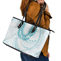 Aloha Lei Onaona Leather Tote Bag Teal Hawaiian Tribal Pattern LT9 - Polynesian Pride