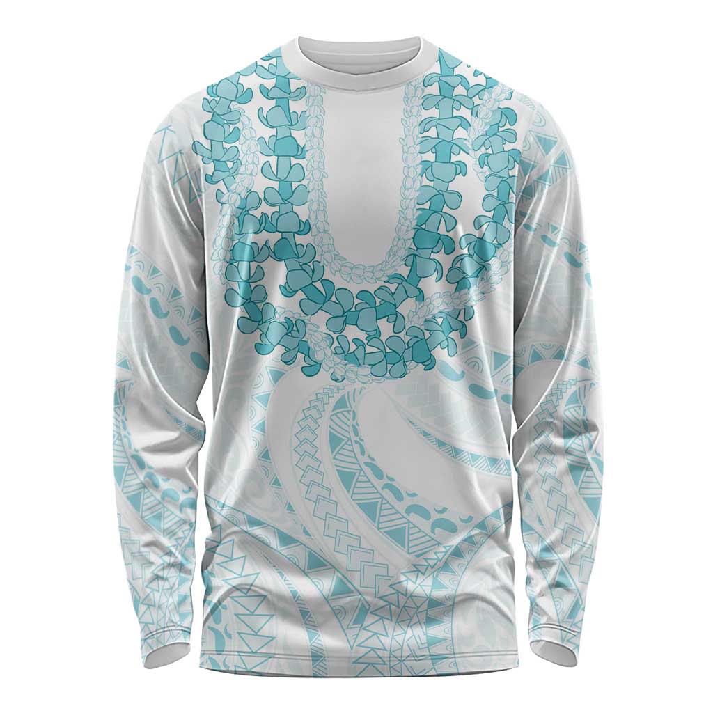 Aloha Lei Onaona Long Sleeve Shirt Teal Hawaiian Tribal Pattern LT9 Unisex Teal - Polynesian Pride