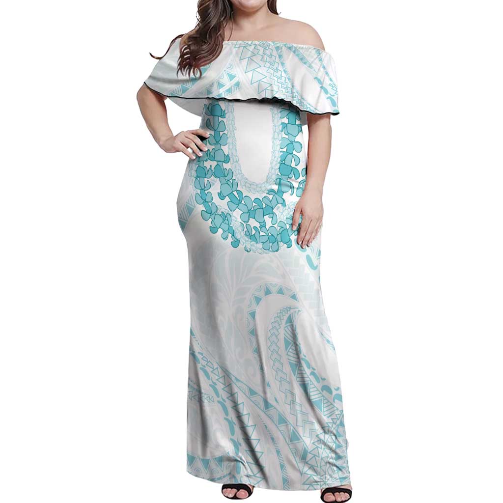 Aloha Lei Onaona Off Shoulder Maxi Dress Teal Hawaiian Tribal Pattern LT9 Women Teal - Polynesian Pride
