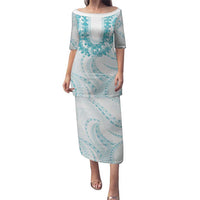 Aloha Lei Onaona Puletasi Teal Hawaiian Tribal Pattern LT9 Long Dress Teal - Polynesian Pride