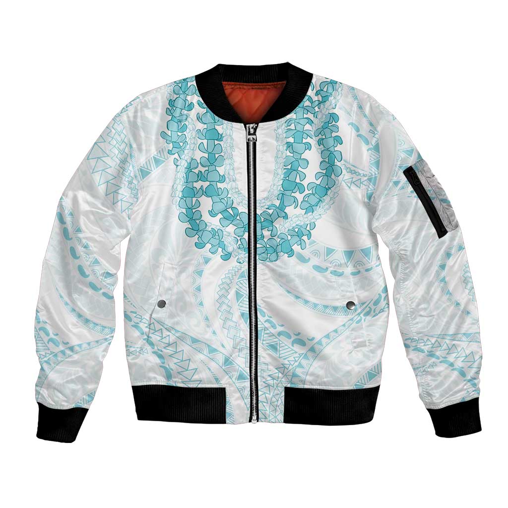Aloha Lei Onaona Sleeve Zip Bomber Jacket Teal Hawaiian Tribal Pattern LT9 Unisex Teal - Polynesian Pride