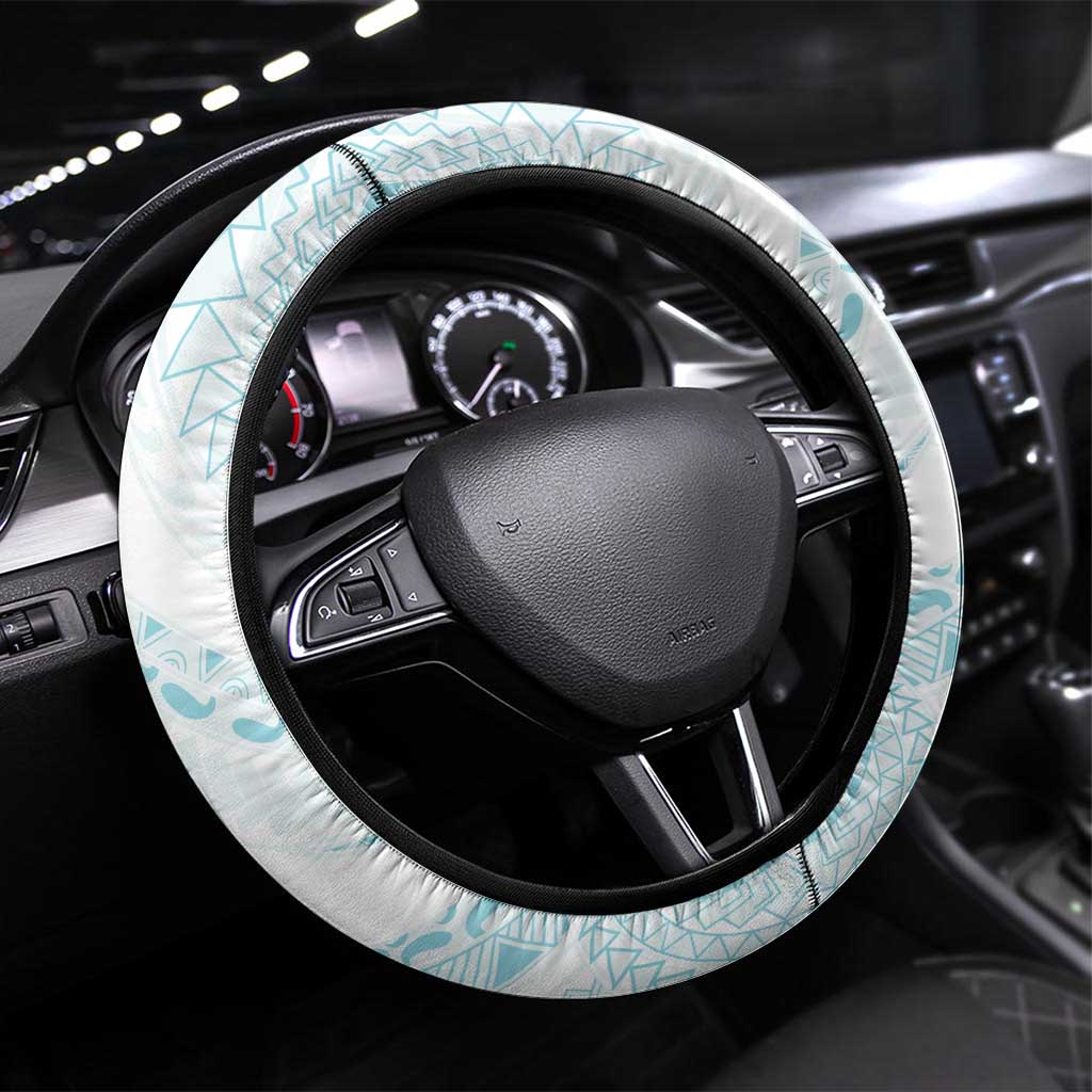 Aloha Lei Onaona Steering Wheel Cover Teal Hawaiian Tribal Pattern LT9 Universal Fit Teal - Polynesian Pride
