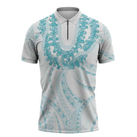 Aloha Lei Onaona Zipper Polo Shirt Teal Hawaiian Tribal Pattern LT9 Teal - Polynesian Pride
