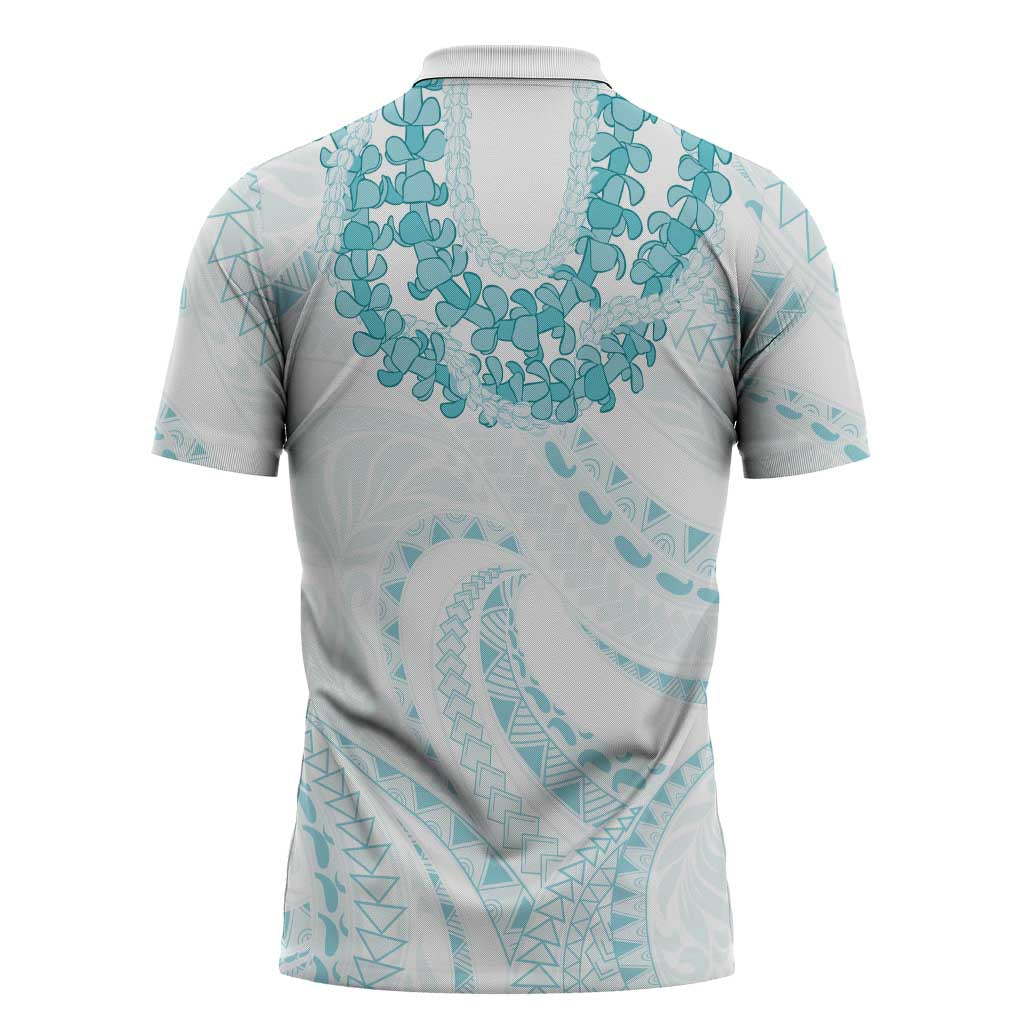 Aloha Lei Onaona Zipper Polo Shirt Teal Hawaiian Tribal Pattern LT9 - Polynesian Pride