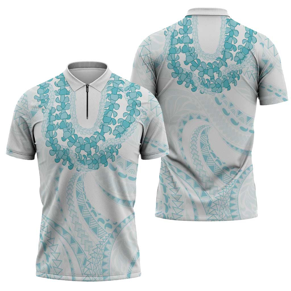 Aloha Lei Onaona Zipper Polo Shirt Teal Hawaiian Tribal Pattern LT9 - Polynesian Pride
