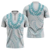 Aloha Lei Onaona Zipper Polo Shirt Teal Hawaiian Tribal Pattern LT9 - Polynesian Pride