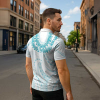 Aloha Lei Onaona Zipper Polo Shirt Teal Hawaiian Tribal Pattern LT9 - Polynesian Pride
