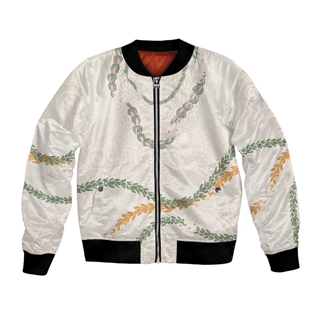 Aloha Lei Mikioi Bomber Jacket Beige Polynesian Tribal Tatau Pattern LT9 Unisex Beige - Polynesian Pride