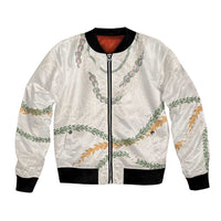 Aloha Lei Mikioi Bomber Jacket Beige Polynesian Tribal Tatau Pattern LT9 Unisex Beige - Polynesian Pride
